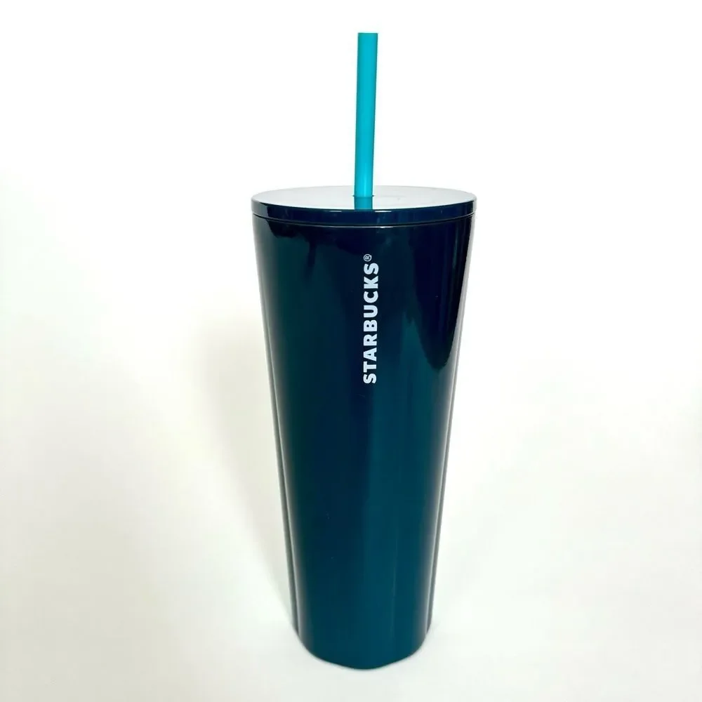 STARBUCKS 24oz TUMBLER LIMITED EDITION BEST MOST FAVORITE TURQUOISE NAVY BLUE